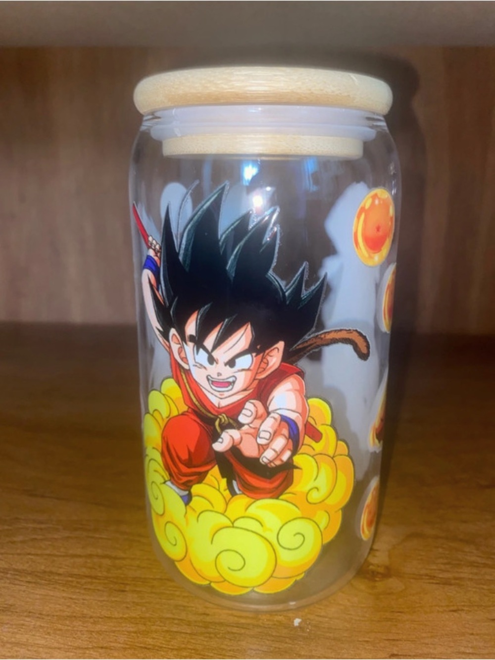 Anime Glass Jar with Yellow Cloud Artwork